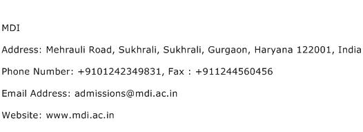 MDI Address Contact Number