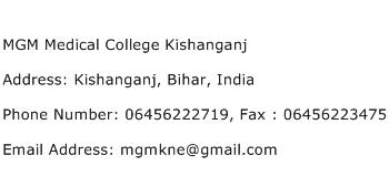 MGM Medical College Kishanganj Address Contact Number