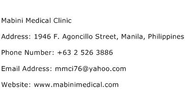 Mabini Medical Clinic Address Contact Number