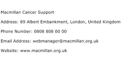 Macmillan Cancer Support Address Contact Number