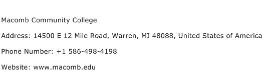 Macomb Community College Address Contact Number