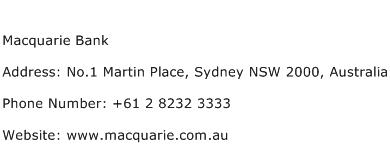 Macquarie Bank Address Contact Number
