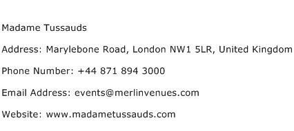 Madame Tussauds Address Contact Number
