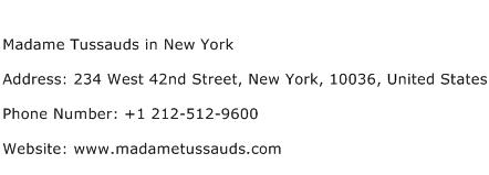 Madame Tussauds in New York Address Contact Number