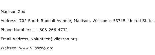Madison Zoo Address Contact Number