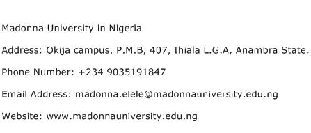 Madonna University in Nigeria Address Contact Number