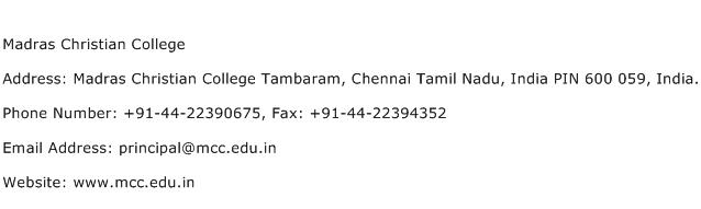 Madras Christian College Address Contact Number