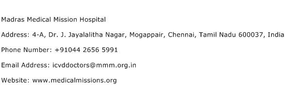 Madras Medical Mission Hospital Address Contact Number