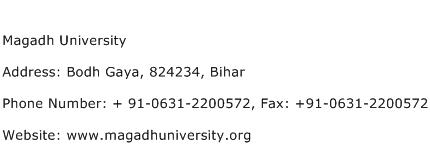 Magadh University Address Contact Number