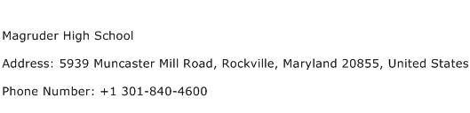 Magruder High School Address Contact Number