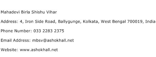 Mahadevi Birla Shishu Vihar Address Contact Number