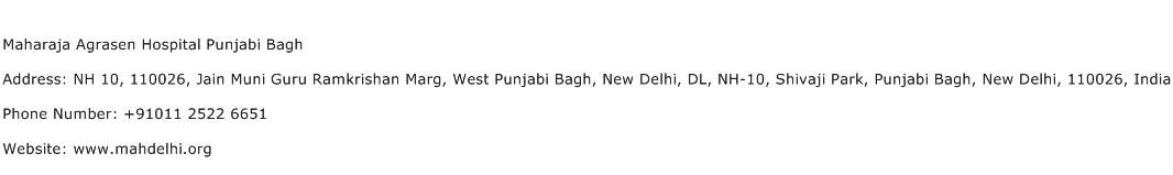 Maharaja Agrasen Hospital Punjabi Bagh Address Contact Number