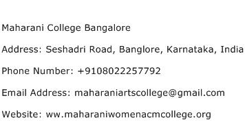 Maharani College Bangalore Address Contact Number