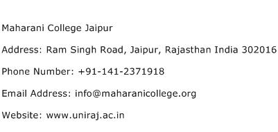 Maharani College Jaipur Address Contact Number