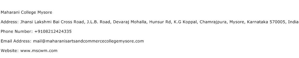 Maharani College Mysore Address Contact Number