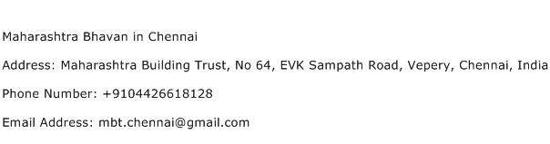 Maharashtra Bhavan in Chennai Address Contact Number