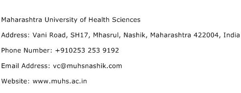 Maharashtra University of Health Sciences Address Contact Number