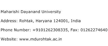 Maharishi Dayanand University Address Contact Number