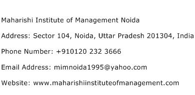 Maharishi Institute of Management Noida Address Contact Number