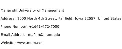 Maharishi University of Management Address Contact Number