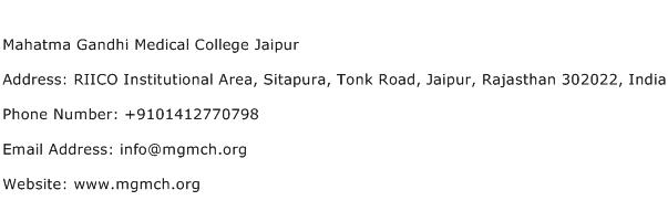 Mahatma Gandhi Medical College Jaipur Address Contact Number
