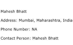 Mahesh Bhatt Address Contact Number