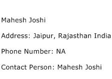 Mahesh Joshi Address Contact Number