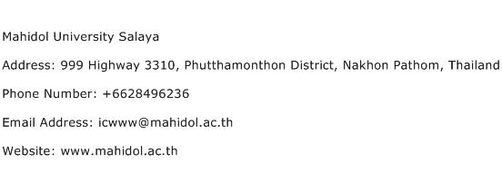 Mahidol University Salaya Address Contact Number