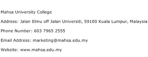Mahsa University College Address Contact Number