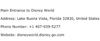 Main Entrance to Disney World Address Contact Number