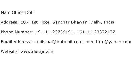Main Office Dot Address Contact Number