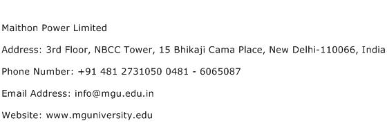 Maithon Power Limited Address Contact Number