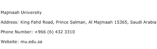 Majmaah University Address Contact Number