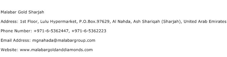 Malabar Gold Sharjah Address Contact Number