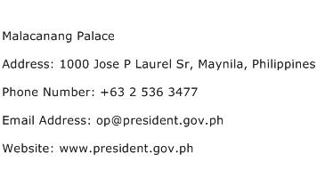 Malacanang Palace Address Contact Number