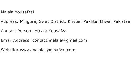 Malala Yousafzai Address, Contact Details of Malala Yousafzai