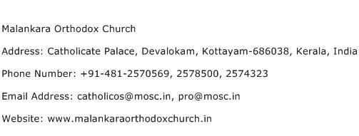 Malankara Orthodox Church Address Contact Number