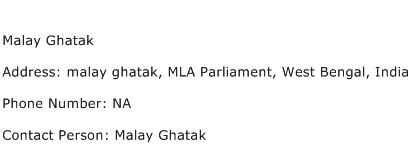 Malay Ghatak Address Contact Number