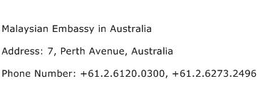 Malaysian Embassy in Australia Address Contact Number