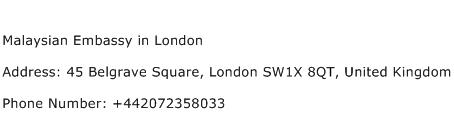 Malaysian Embassy in London Address Contact Number
