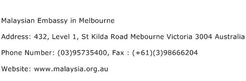 Malaysian Embassy in Melbourne Address Contact Number