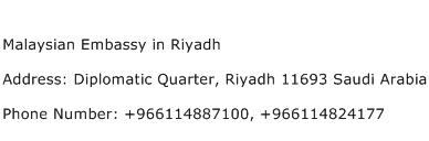 Malaysian Embassy in Riyadh Address Contact Number