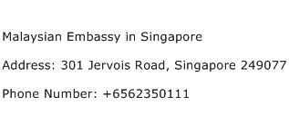Malaysian Embassy in Singapore Address Contact Number