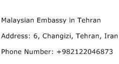 Malaysian Embassy in Tehran Address Contact Number