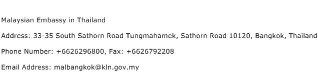 Malaysian Embassy in Thailand Address Contact Number