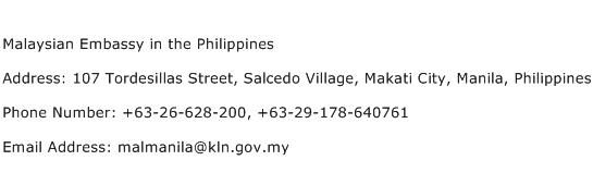 Malaysian Embassy in the Philippines Address Contact Number