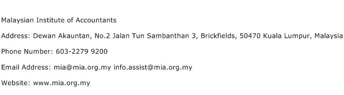 Malaysian Institute of Accountants Address Contact Number