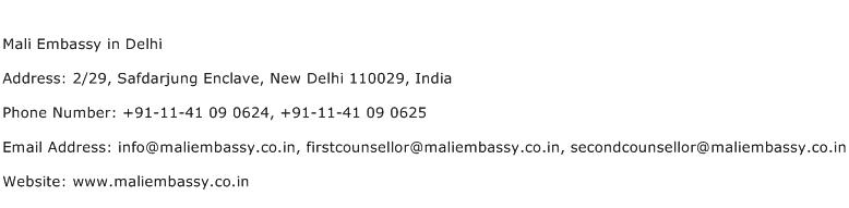 Mali Embassy in Delhi Address Contact Number