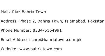 Malik Riaz Bahria Town Address Contact Number