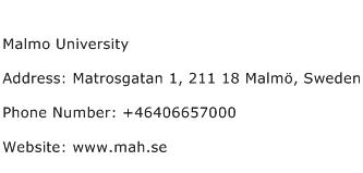 Malmo University Address Contact Number